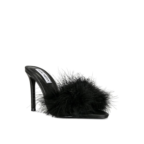 Steve Madden Spin Leather Hi Heel Feather Mule Open
Toe Heels - Black - Picture 3 of 5
